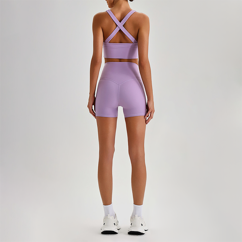 Wholesale Cross-Back Sports Bra & High-Waist Biker Shorts Set – Naked-Feel Quick-Dry Yoga 2-Piece