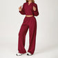 LOOSE HOODED AND FULL ZIPPER SWEATSHIRT + DRAWSTRING SWEATPANTS 2 PIECES SET