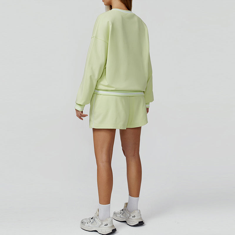 Contrasting Color long sleeve Sweatshirt + loose shorts 2 pieces set