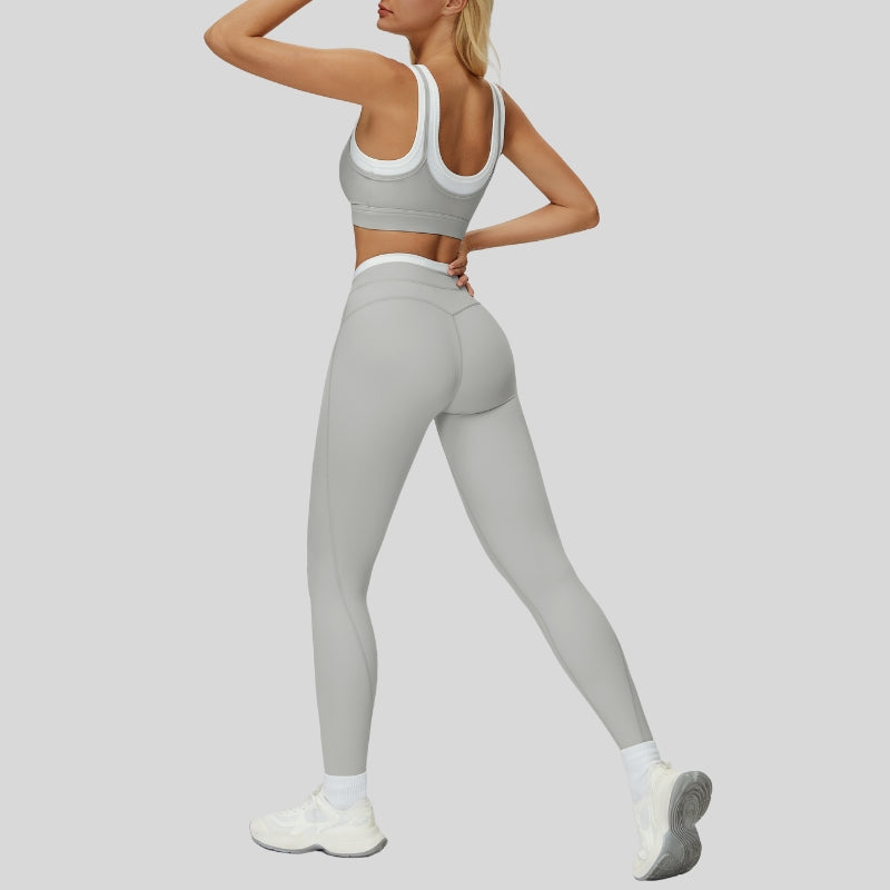 Contrast color sports bra + sports legginggs 2-piece set