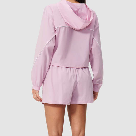 Wholesale Women's UPF50+ Sun Protection Hoodie Jacket + Shorts Set – Colorblock Outdoor Running Sportswear