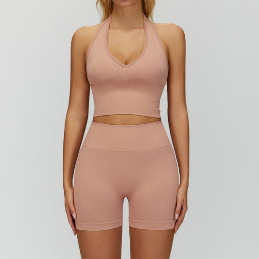 Wholesale Seamless Halterneck Threaded Yoga Bra | Wonderxfans bulk activewear