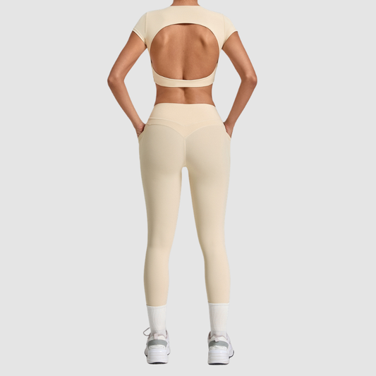 Wholesale Women's Naked-Feel Short Sleeve Crop Top + High-Waist Leggings Set – Moisture-Wicking Yoga Fitness Activewear