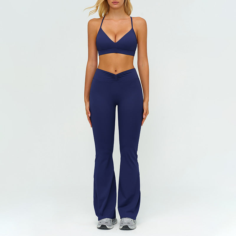 Removable bra pads + High-waisted flared pants 2-piece set