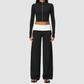Wholesale Women’s Stand-Collar Zip Jacket & Flared Yoga Pants Set