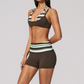 Wholesale Women's Polka Dot & Stripe Yoga Set Halter Neck Sports Bra & Shorts w/ Chest Pad