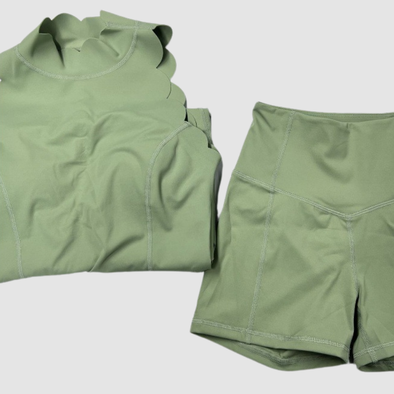 Wholesale Scallop-Hem Halter Tennis Dress with Built-In Safety Shorts – Naked-Feel Athletic Dress