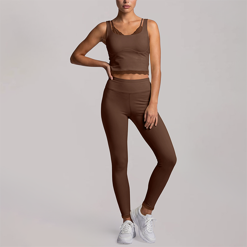 Wholesale Women's fake two-piece tank top & High-Waist Leggings Set - Naked Feel Yoga Gym Activewear