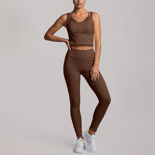 Wholesale Women's fake two-piece tank top & High-Waist Leggings Set - Naked Feel Yoga Gym Activewear