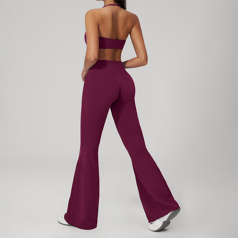 Wholesale Seam-Detail Sports Bra & High-Waist Flare Leggings Set – Brushed Yoga 2-Piece