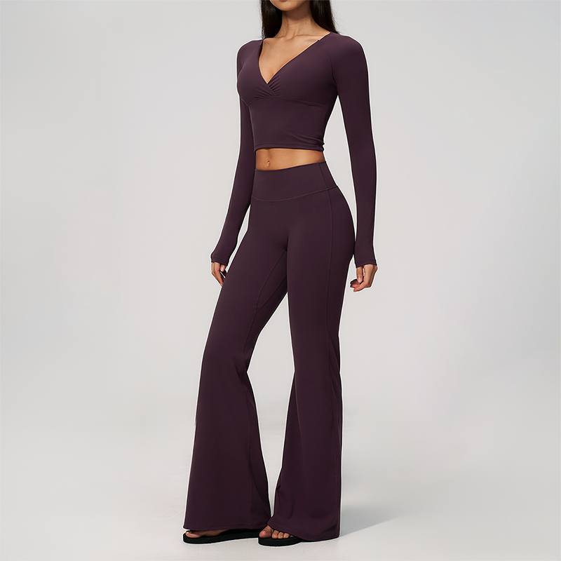 Wholesale Women's Cream-Feel Fleece Long Sleeve Top & High waisted flared Pants Set
