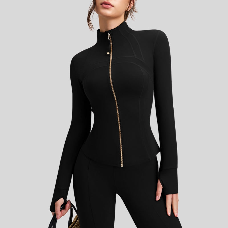 Slim-fit stand-up zip-up jacket