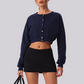 Wholesale Women's Button-Front Cropped Cardigan – Casual Athletic Zip-Up Sweatshirt Jacket