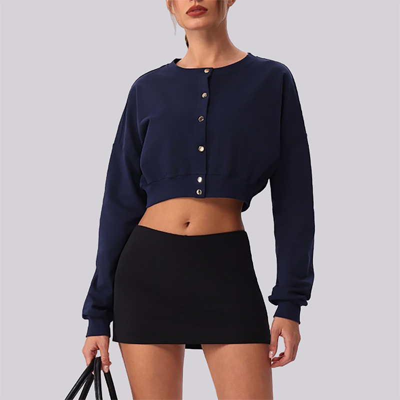 Wholesale Women's Button-Front Cropped Cardigan – Casual Athletic Zip-Up Sweatshirt Jacket