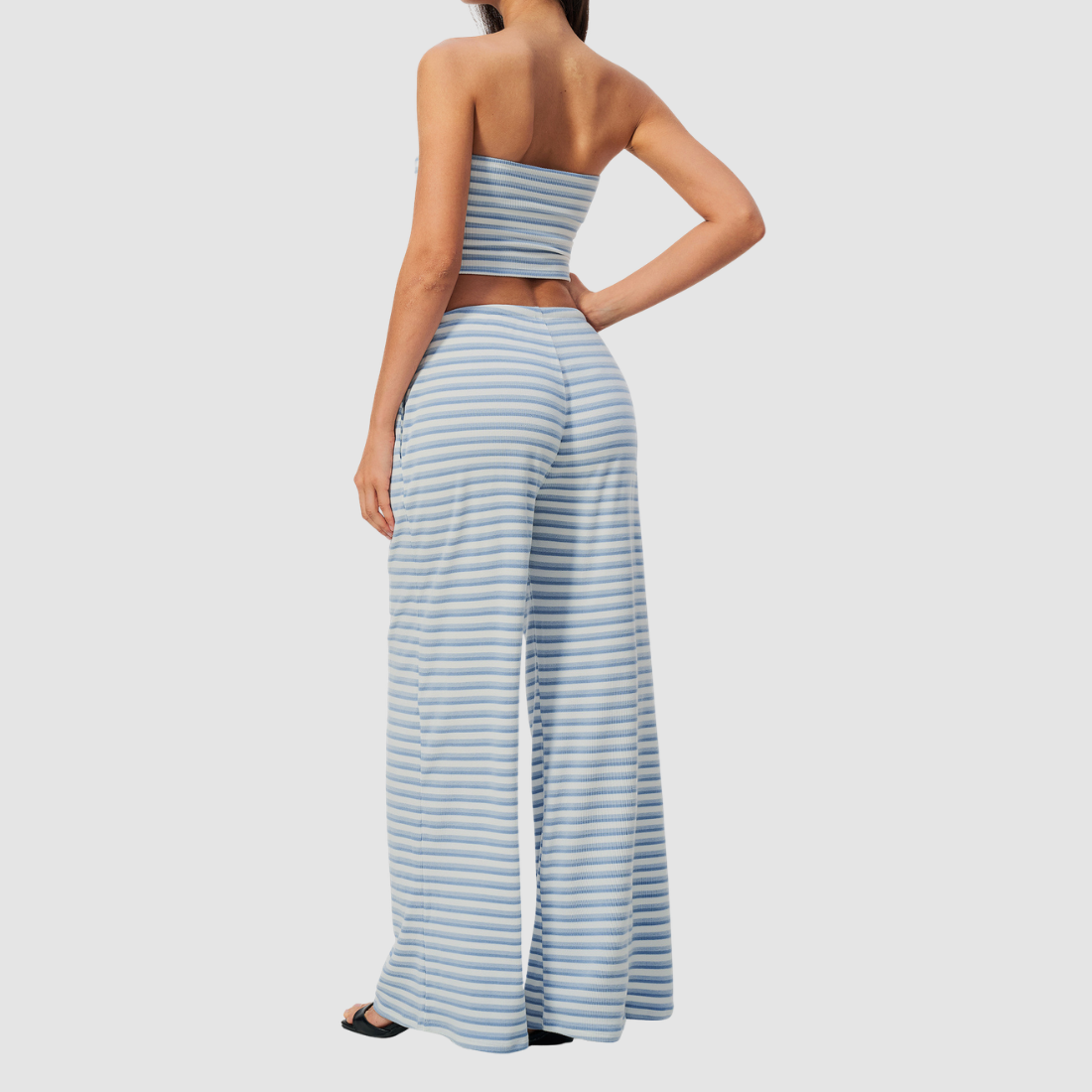 Wholesale Women's Stripe Tank Top & High-Waist Tummy Control Wide-Leg Pants