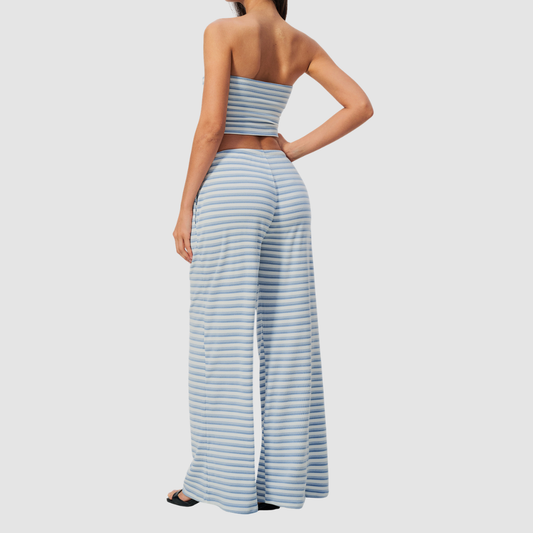 Wholesale Women's Stripe Tank Top & High-Waist Tummy Control Wide-Leg Pants