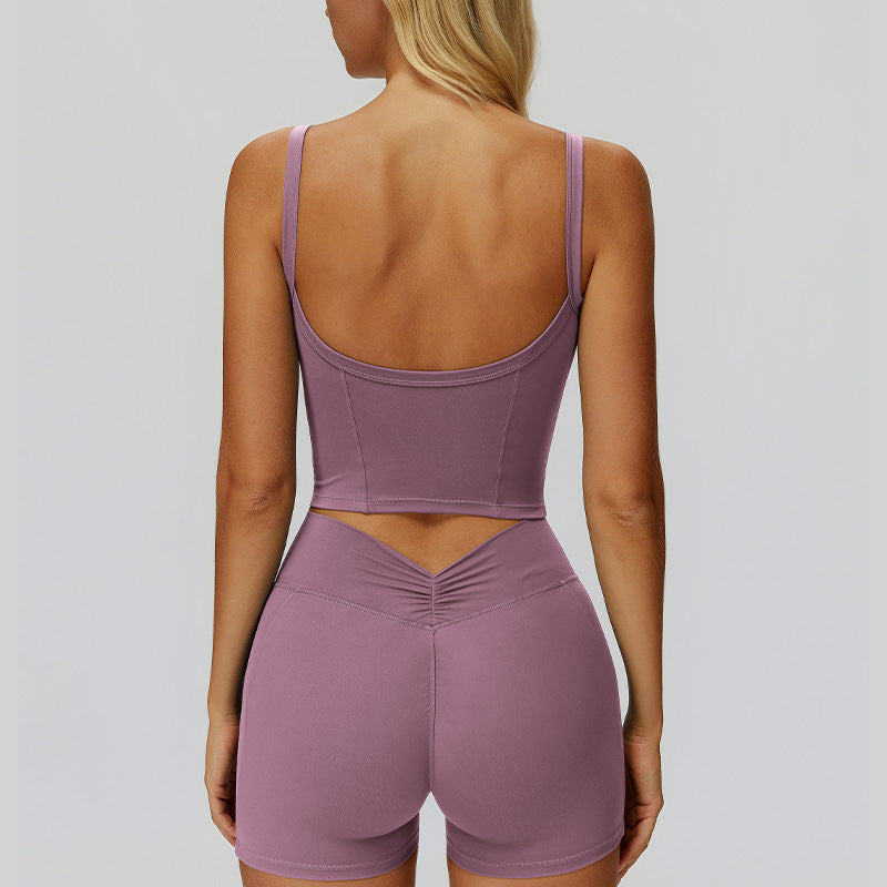 Sports vest with U-shaped+High waisted sports shorts 2-piece set