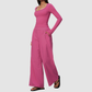 Wholesale Women's Brushed V-Neck Long Sleeve Top & Wide-Leg Pants Yoga Set