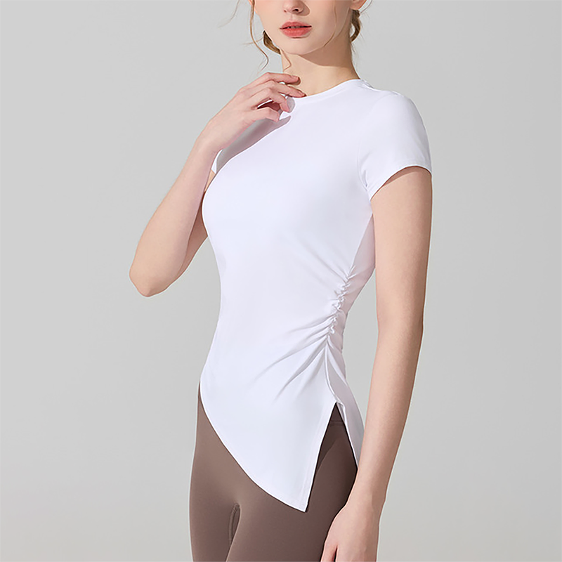 Wholesale Naked-Feel Slit-Hem Short Sleeve Yoga T-Shirt – Slim Fit Sports Top