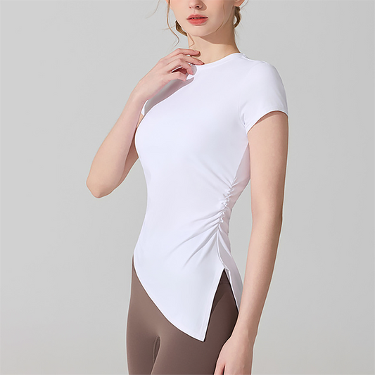 Wholesale Naked-Feel Slit-Hem Short Sleeve Yoga T-Shirt – Slim Fit Sports Top