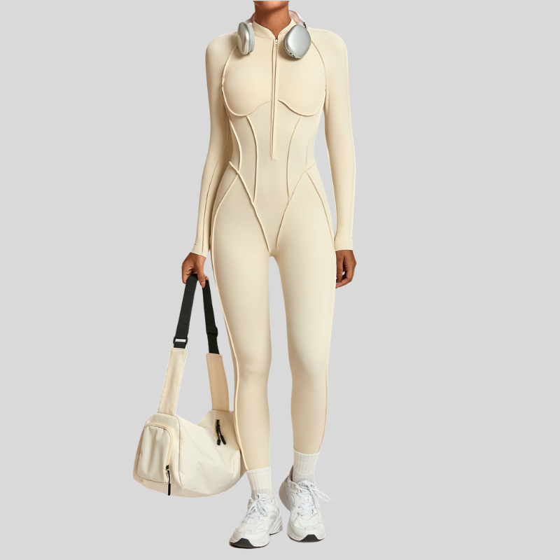 Stand-up collar zipper jumpuit