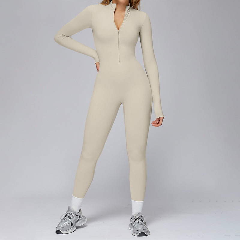 Long-sleeved stand-up collar slim-fit sports jumpsuit