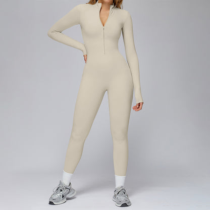 Long-sleeved stand-up collar slim-fit sports jumpsuit