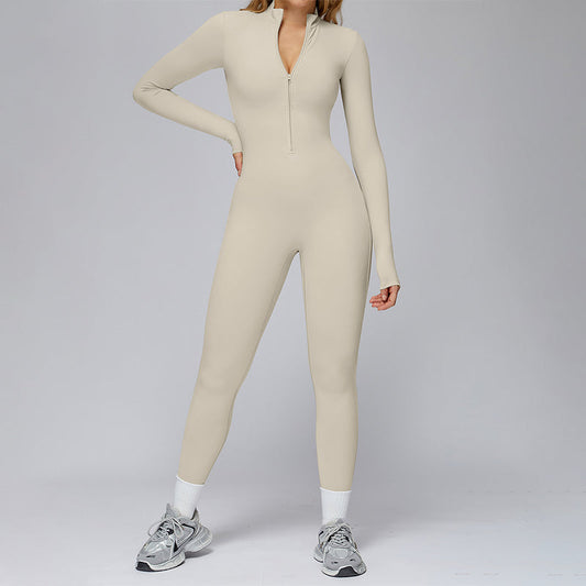 Long-sleeved stand-up collar slim-fit sports jumpsuit