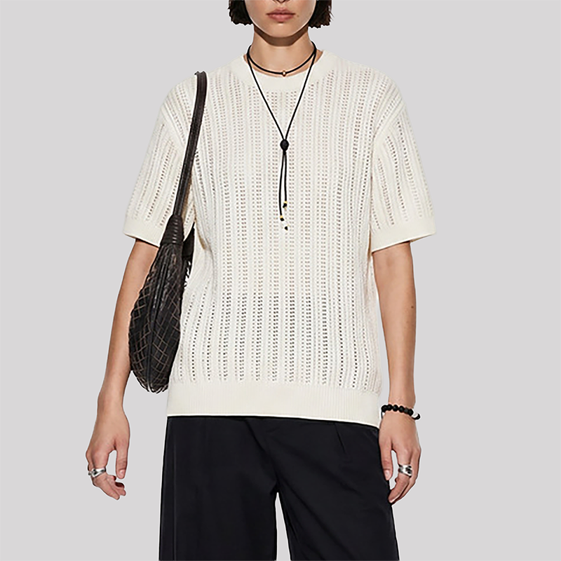 Wholesale Men's Old Money Style Knit T-Shirt – Striped Texture Short Sleeve
