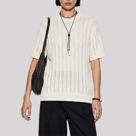 Wholesale unisex Old Money Style Knit T-Shirt – Striped Texture Short Sleeve
