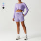 Quick-Drying Cropped Long Sleeves + Drawstring Shorts 2-Piece Set
