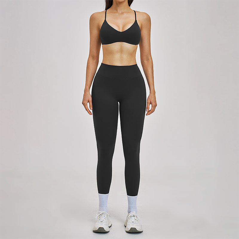 Wholesale Hanging neck bra+tight yoga legging 2-piece set