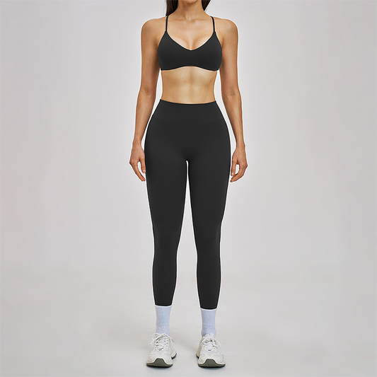 Wholesale Hanging neck bra+tight yoga legging 2-piece set