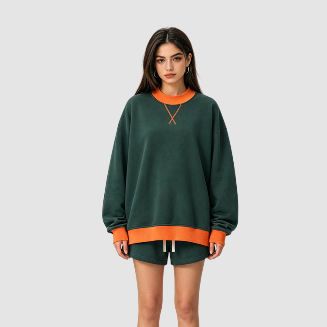 Wholesale Women’s Fleece-Lined Contrast Mock-Neck Sweatshirt