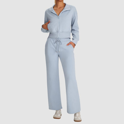 Wholesale Women's Zip Sweatshirt & Wide-Leg Pants Sports Set