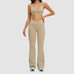 Wholesale Solid Color Halter Neck Sports Bra + High-Waisted Flare Pants