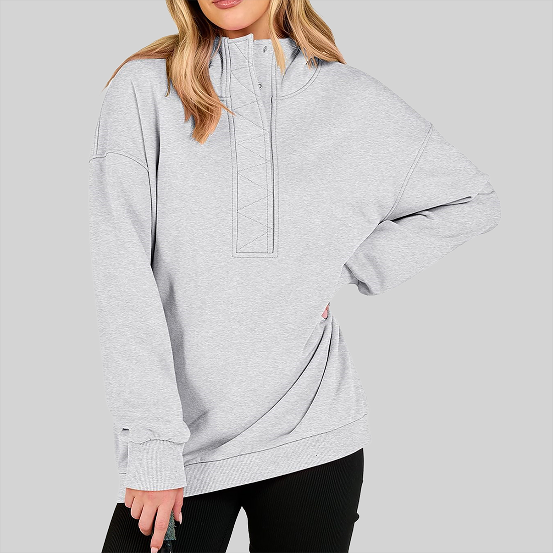 Wholesale Half-Button Hooded Sweatshirt – Loose Casual Long Sleeve Hoodie
