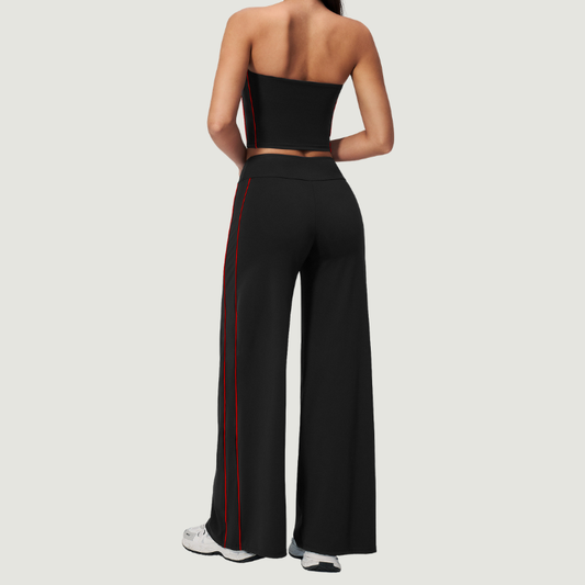 Wholesale Women's Brushed Strapless Tube Top & Wide-Leg Pants Set – Padded Yoga Fitness 2-Piece