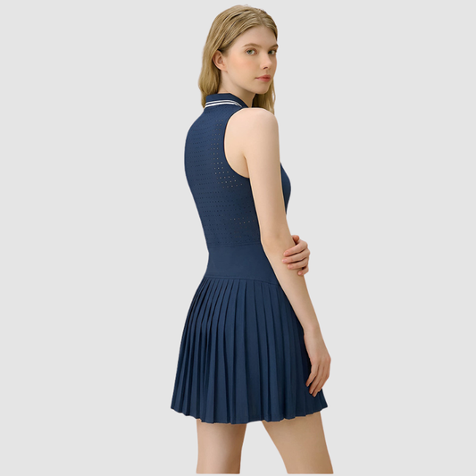 Wholesale Women's Mesh Back POLO Collar Sleeveless Tennis Dress with Shorts
