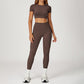 round-neck short sleeve sports crop top+high-waisted leggings set
