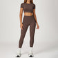 round-neck short sleeve sports crop top+high-waisted leggings set