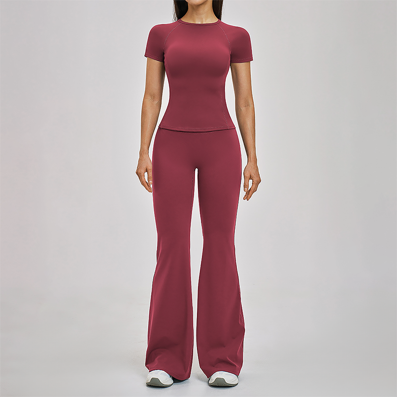 Wholesale Round Neck Short Sleeve Tank Top+High Waist pants 2-piece Set