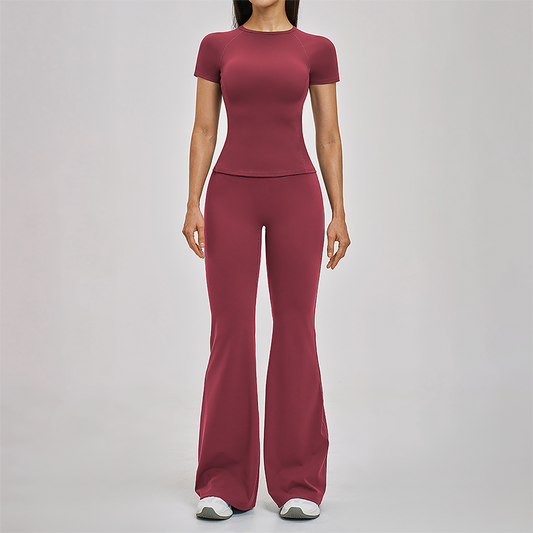 Wholesale Round Neck Short Sleeve Tank Top+High Waist pants 2-piece Set