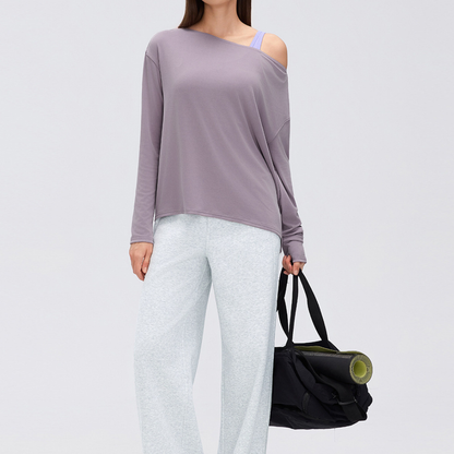 Wholesale Women's Activewear Loose Asymmetric-Shoulder Long-Sleeve Yoga Top