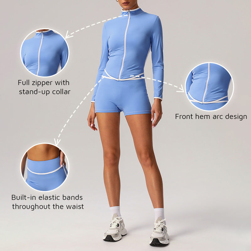 Quick-Drying Stand-Collar Jacket + High-Waisted Naked-Feel Shorts 2-Piece Set
