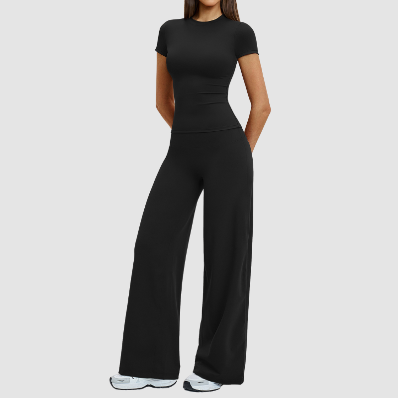 Wholesale fitted short-sleeved top + loose wide-leg pants