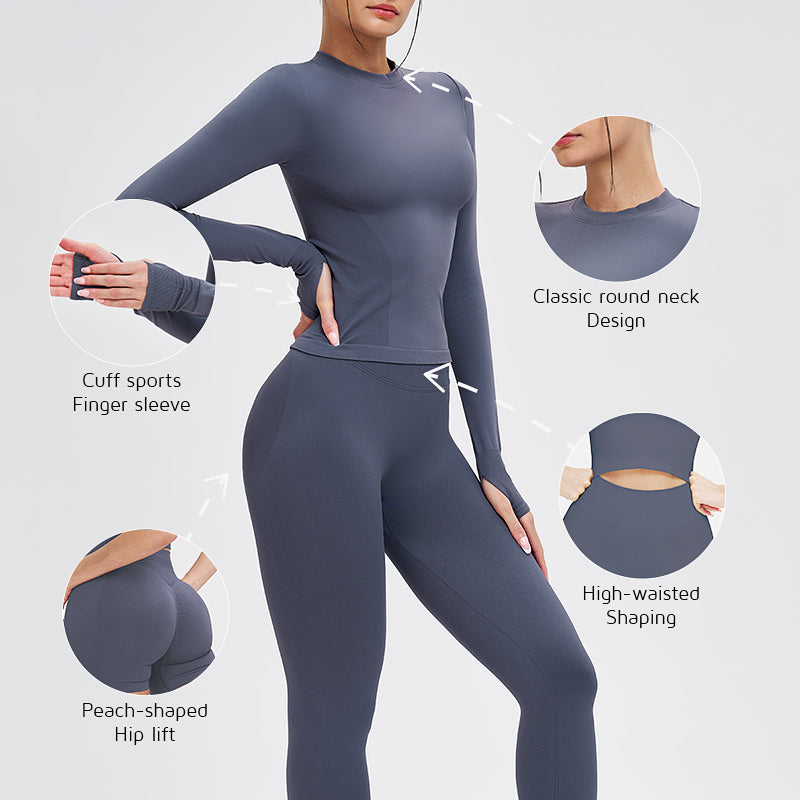 Wholesale solid color long-sleeved top + leggings