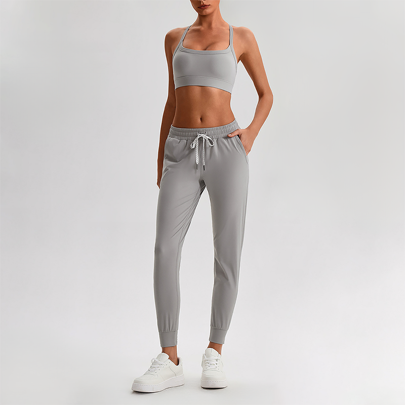 Wholesale Naked-Feel Open-Back Sports Bra & High-Waist Jogger Pants Set – Sculpting Yoga 2-Piece