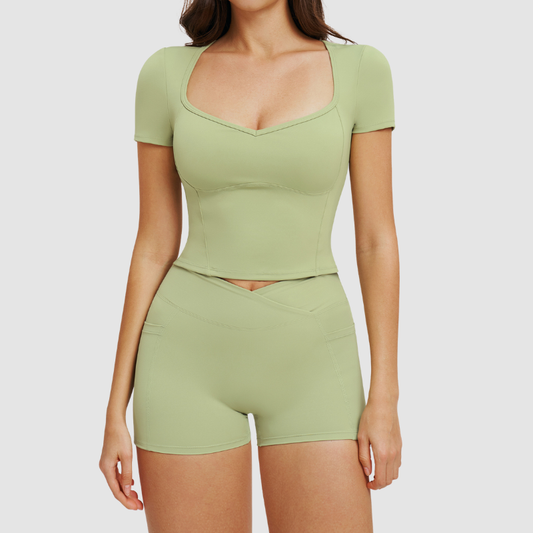 Wholesale Short-Sleeved T-shirt + High-Waisted Shorts | Wonderxfans bulk activewear
