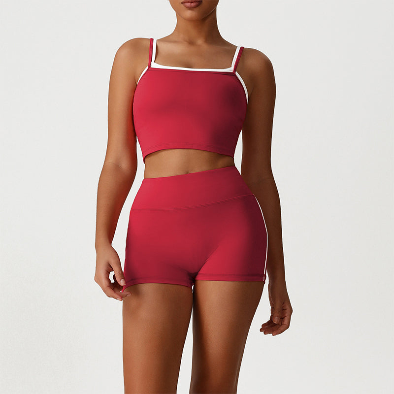 Layered-Look Spaghetti Strap Crop Top + High-Waisted Butt-Lifting Shorts 2-Piece Set